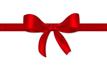 Red bow and ribbon on a white background. Gift box.の写真素材