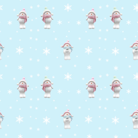 Seamless pattern of snowmen. Fabric design, Wallpaper, packaging.の写真素材