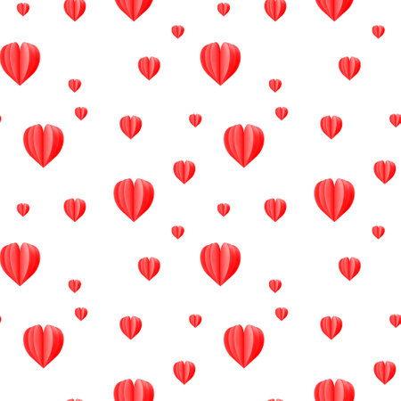 Seamless pattern of red hearts on a white background. Fabric design, Wallpaper, packaging.の写真素材