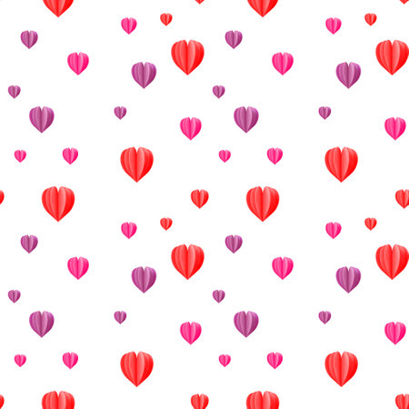 Seamless pattern of colorful hearts on a white background. Fabric design, Wallpaper, packagingの写真素材