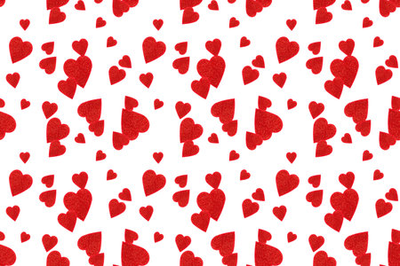 Seamless pattern of red hearts on a white background. fabric design, wallpaper, packaging.の写真素材