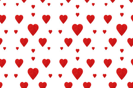 Seamless pattern of red hearts on a white background. fabric design, wallpaper, packagingの写真素材