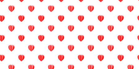 Seamless pattern of red hearts on a white background. Fabric design, Wallpaper, packaging.の写真素材