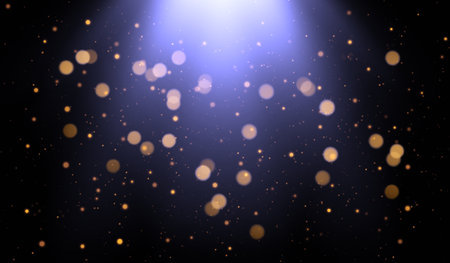 Dark abstract background with bokeh lights and stars.の写真素材