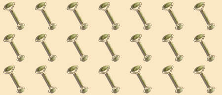 Seamless pattern of Jade-green facial massage roller on a beige background. The Concept Of Skin...