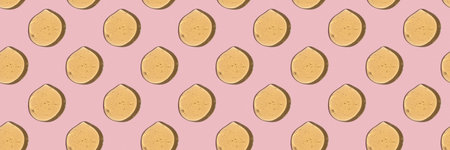 Seamless pattern. Drops of transparent cosmetic gel or serum yellow on a pink background. The concept of cosmetics or virus protection. top viewの写真素材
