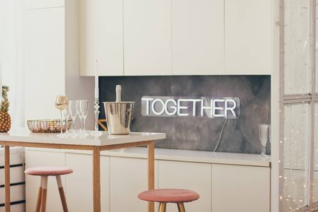 New Year's decorated house in Scandinavian style light colorsの写真素材