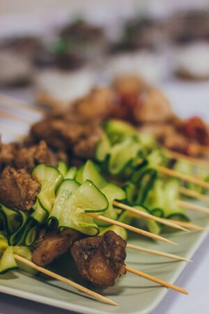 Catering table set service at restaurant before party.の写真素材
