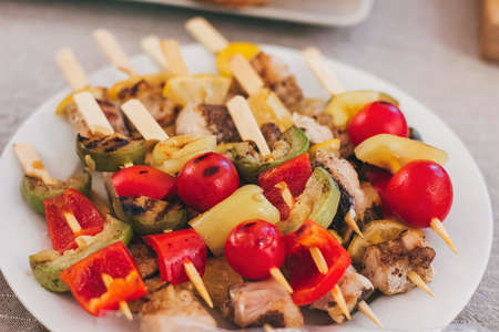 Catering table set service at restaurant before partyの写真素材