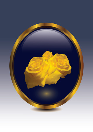 Yellow roses in gold rim.のイラスト素材
