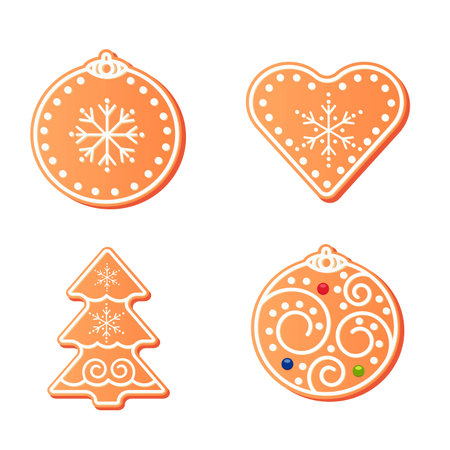 Christmas gingerbread on a colored background. New Year and Christmas icons, illustration, pattern.のイラスト素材