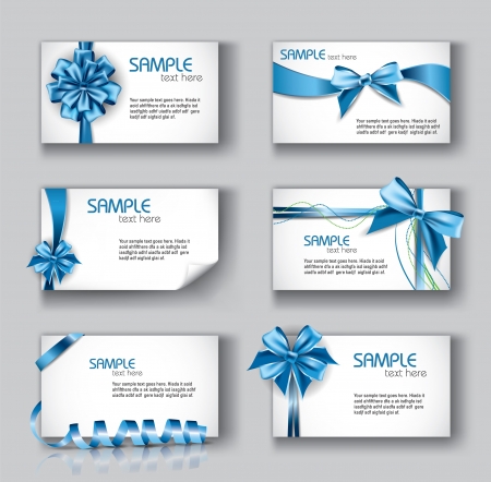 Set of Beautiful Cards With Gift Bows And Ribbons  Vector Design  のイラスト素材