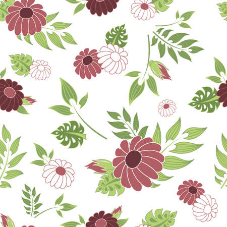 Pink Daisy Flowers Seamless Pattern Background