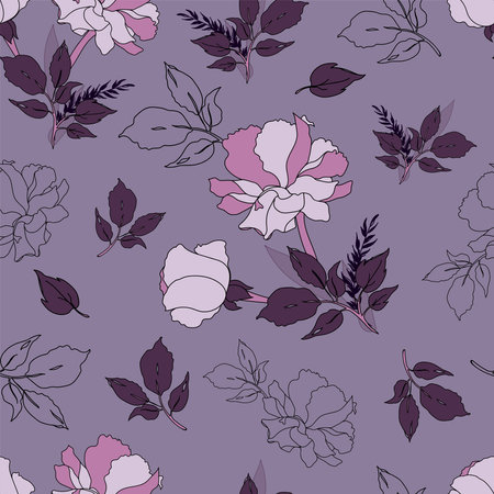 Purple Roses Seamless Pattern Backgroundのイラスト素材