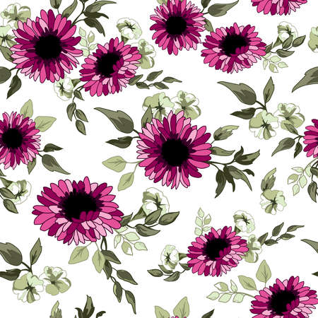 Pink Daisy Flowers Seamless Pattern Backgroundのイラスト素材