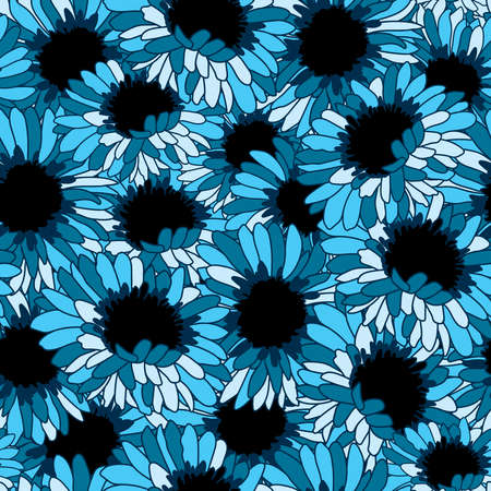 Blue Daisy Flowers Seamless Pattern Backgroundのイラスト素材