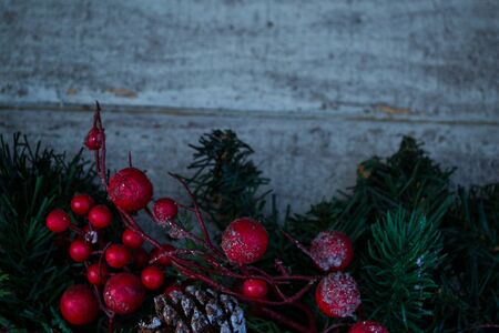 Christmas decoration background, tree and snowの写真素材