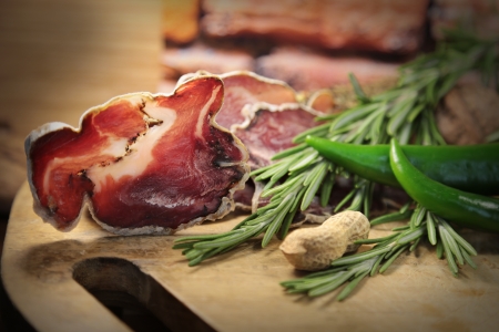 Salami with herbs and nutsの写真素材