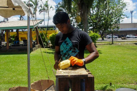 Suva, Fiji - November 18, 2015: View of people selling local produce in Marketのeditorial素材