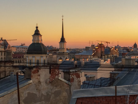 Rooftop view on a towers, Saint-Petersburg, Russiaの写真素材