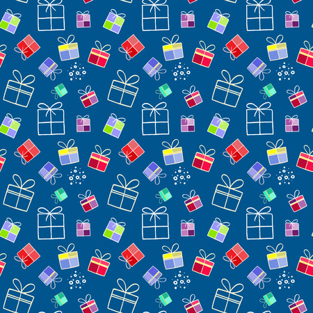 Christmas background. Boxes for gifts.  Illustration for a  wrapping paper,  wallpaper.  Elements...