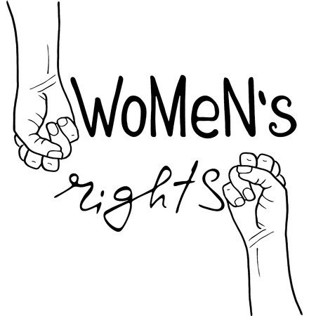 Women`s rights .  Feminism poster with female fist.  Brush lettering. Vector design.のイラスト素材