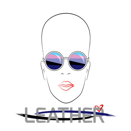Stylized face with glasses using original colors for gay parade. Text Leather.  Unconventional sexual orientation. Vector designのイラスト素材