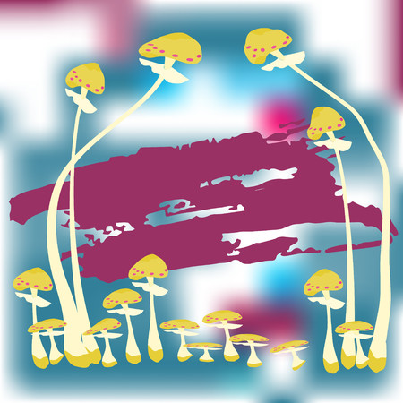 A postcard with a drawing of a fly agaric. Place for the text. Magic mushrooms  . Flat style for web vector illustrationのイラスト素材