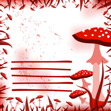 A postcard with a drawing of a fly agaric. Place for the text. Magic mushrooms  . Flat style for web vector illustrationのイラスト素材