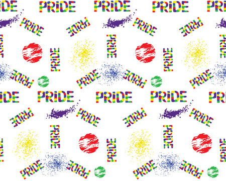 Colored rainbow letters of the handwritten text Pride. Seamless pattern on the theme of gay parade, vector designのイラスト素材