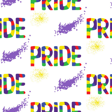 Colored rainbow letters of the handwritten text Pride. Seamless pattern on the theme of LGBT parade, vector designのイラスト素材