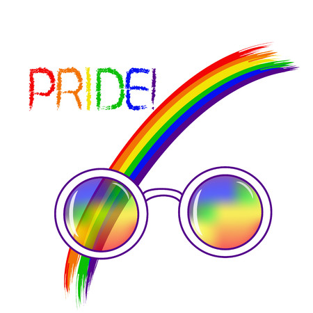 Stylish round glasses. Using original rainbow colors . Unconventional sexual orientation for LGBT gay and lesbian parade. Text Pride. Vector illustration of a flat style design for t-shirt and webのイラスト素材