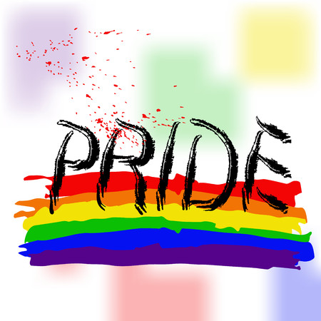 Colored rainbow letters of the handwritten text Pride.   Original symbol for gay parade. Vector designe.のイラスト素材