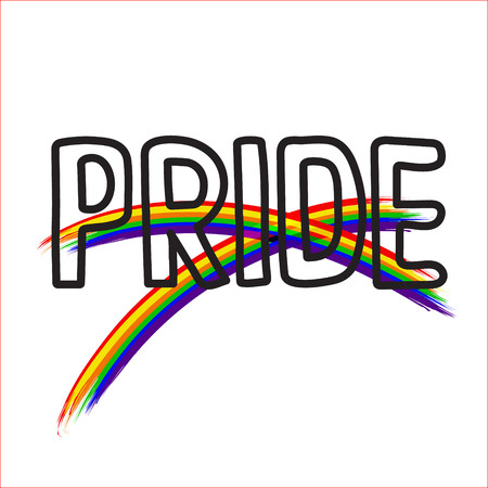 Colored rainbow letters of the handwritten text Pride.   Original symbol for gay parade. Vector designe.のイラスト素材