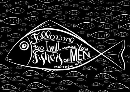 Fishers of men. The word of the son of God. Ichthys is a symbol of fish. The ancient acronym of the name of Jesus Christ in Christian religion.  Vector designのイラスト素材