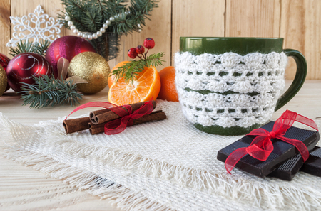 cup of tea with chocolate, celebrating Christmasの写真素材
