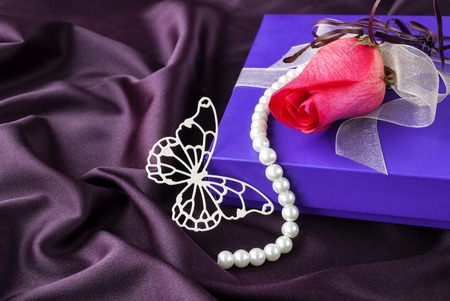 Gift box of chocolate with red rose. Valentines dayの写真素材