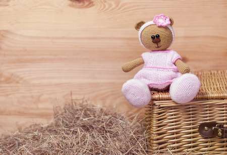 teddy bear on a wooden backgroundの写真素材