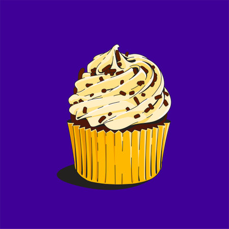 Cupcake with cream and chocolate icing. vector illustration.のイラスト素材