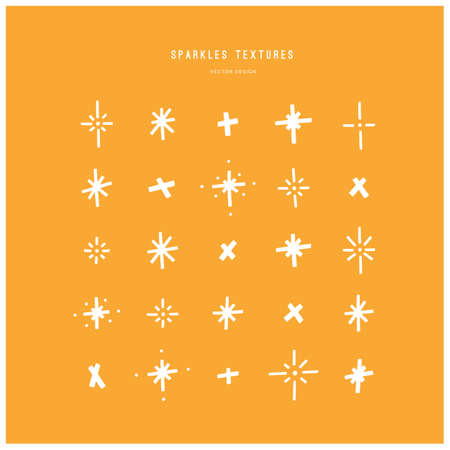 Set of 25 different stars and sparkles. Bundle of various shining textures and decorations. Vector hand drawn elements.のイラスト素材