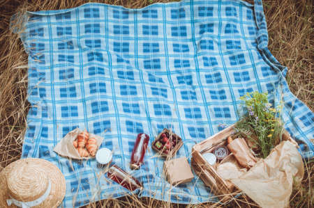 outdoor picnic in French style. Selective soft focus