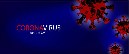 Coronavirus COVID-19 Social media Banner on a blu background. Virus infections prevention. Coronavirus microbe 3d vector illustrationのイラスト素材