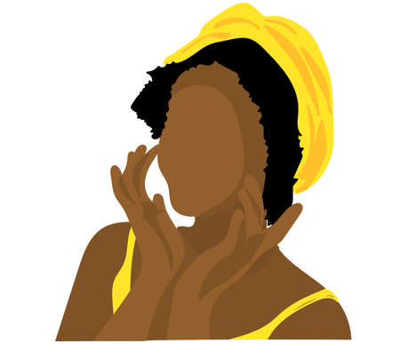 African American woman wearing a yellow silk scarf. Vector illustration.のイラスト素材