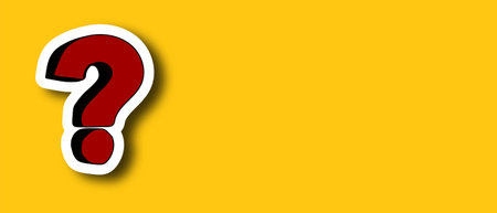 Sticker of Hand drawn question mark in doodle style on yellow background. Ask question concept....