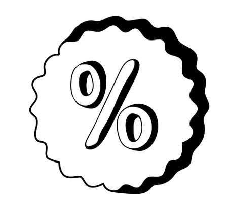 Hand drawn Percentage icon in doodle style. Isolated on white background. Sales discount conceptのイラスト素材