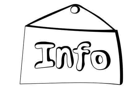 Hand drawn placard with Info text in doodle style. Information sign icon isolated on white backgroundのイラスト素材