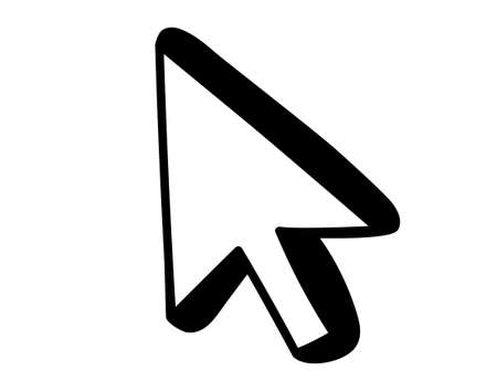 Hand drawn Computer mouse click pointer cursor arrow icon in doodle style. Application and web interface button. Isolated on white backgroundのイラスト素材