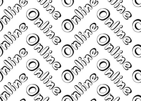 Seamless pattern of hand-drawn words Online on white background. Doodle style. Suitable for fabric, dough, wrapping paper, etc.のイラスト素材