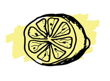 Hand drawn doodle slice of lemon. Vector illustration for backgrounds, textile prints, menu, web and graphicのイラスト素材