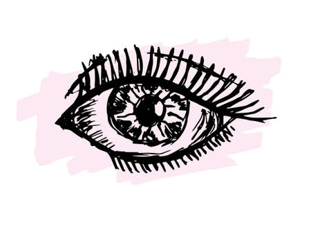 Ink brush drawing eye. Vector sign of human eye. Decorative element. Vector makeup illustrationのイラスト素材
